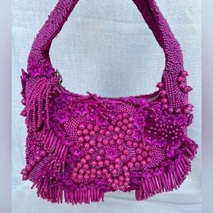 VIRAL HANDMADE FUCHSIA BEADED BAG w/ FLOWER DETAILS, NWT *LAST IN STOCK*